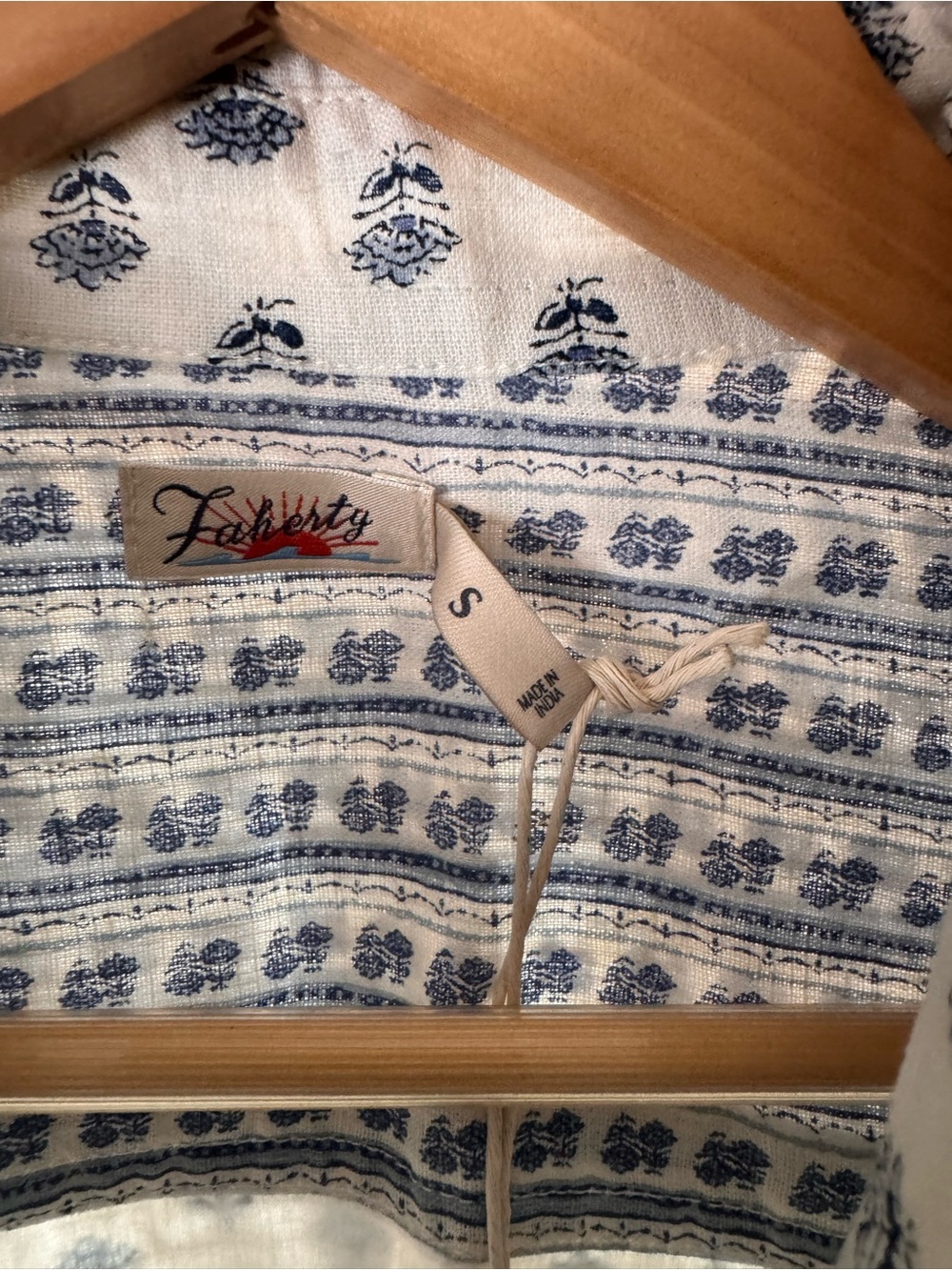 Faherty Cream Mini Dress with Blue Print - Picture 3 of 5